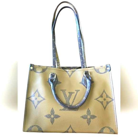 others Handbags - Brown and Dark Brown Structured Tote Bag with Monogram Print